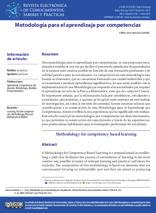 (PDF) Metodología para el aprendizaje por competencias