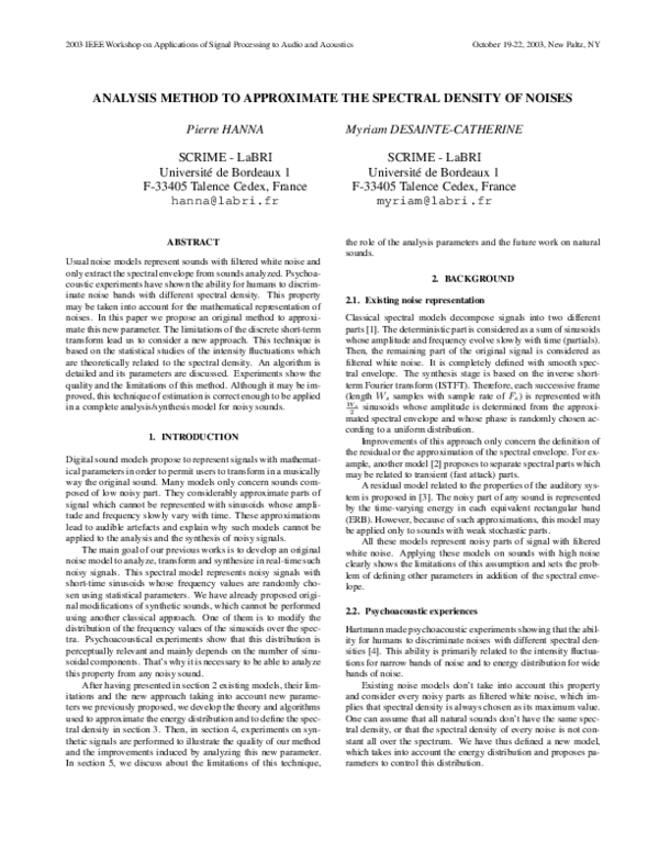 (PDF) Analysis method to approximate the spectral density of noises