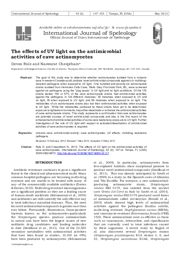 (PDF) The effects of UV light on the antimicrobial activities of cave ...