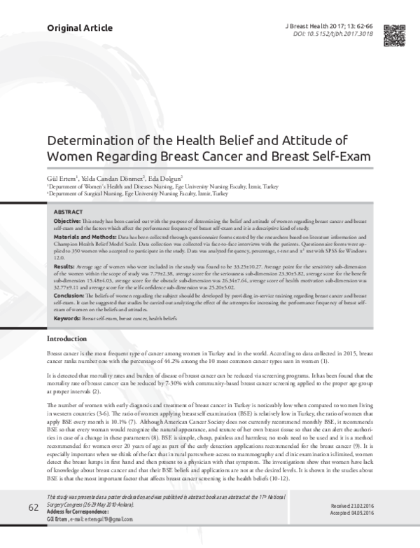 (PDF) Determination of the Health Belief and Attitude of Women ...