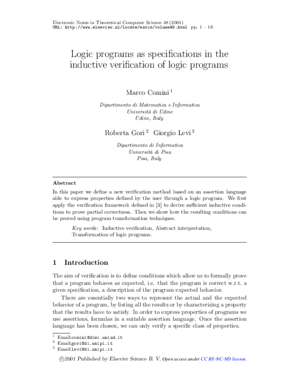 (PDF) Logic programs as specifications in the inductive verification of ...