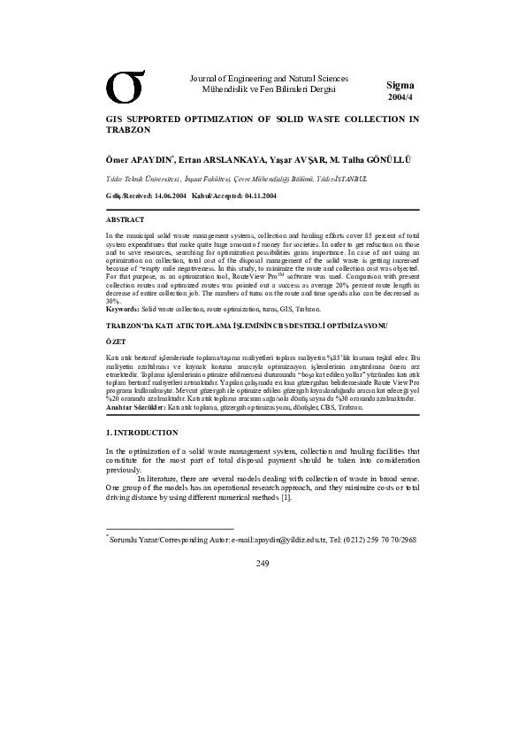 (PDF) GIS supported optimization of solid waste collection in Trabzon