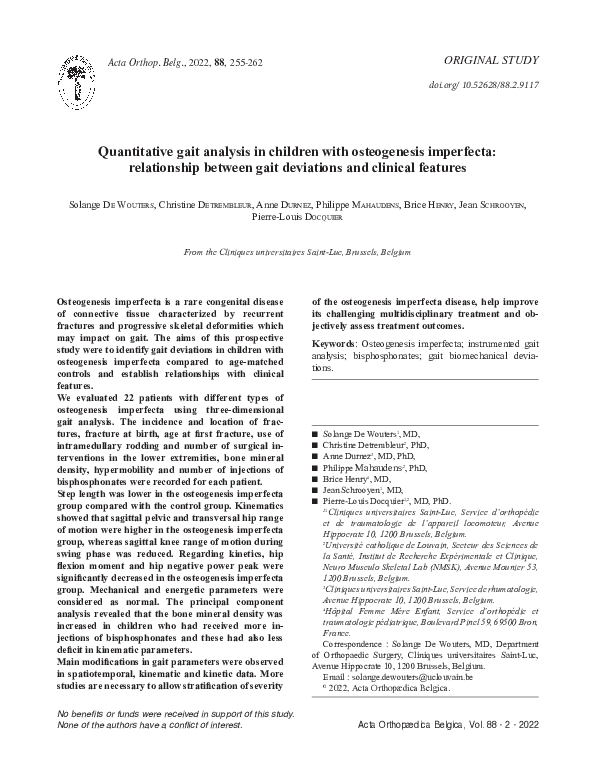 (PDF) Quantitative gait analysis in children with osteogenesis ...