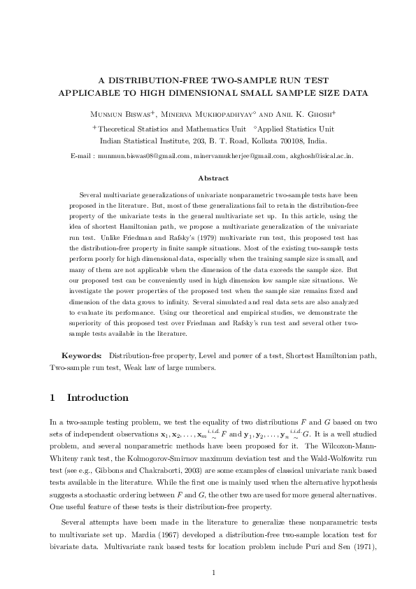(PDF) A distribution-free two-sample run test applicable to high ...