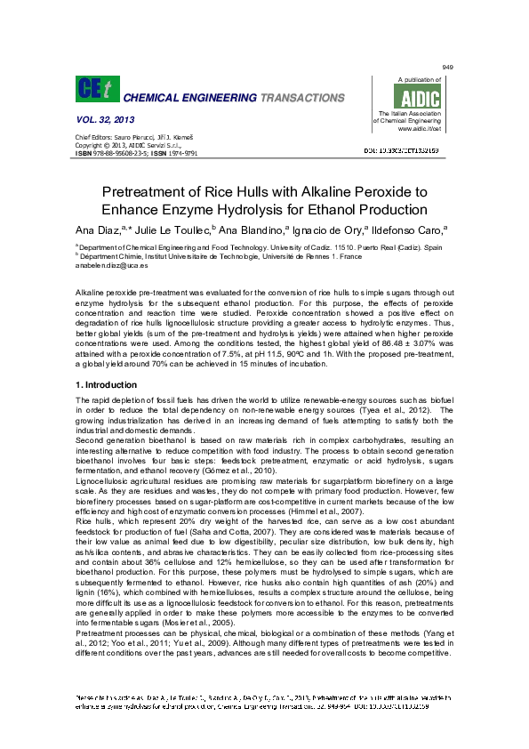 (PDF) Pretreatment of rice hulls with alkaline peroxide to enhance ...