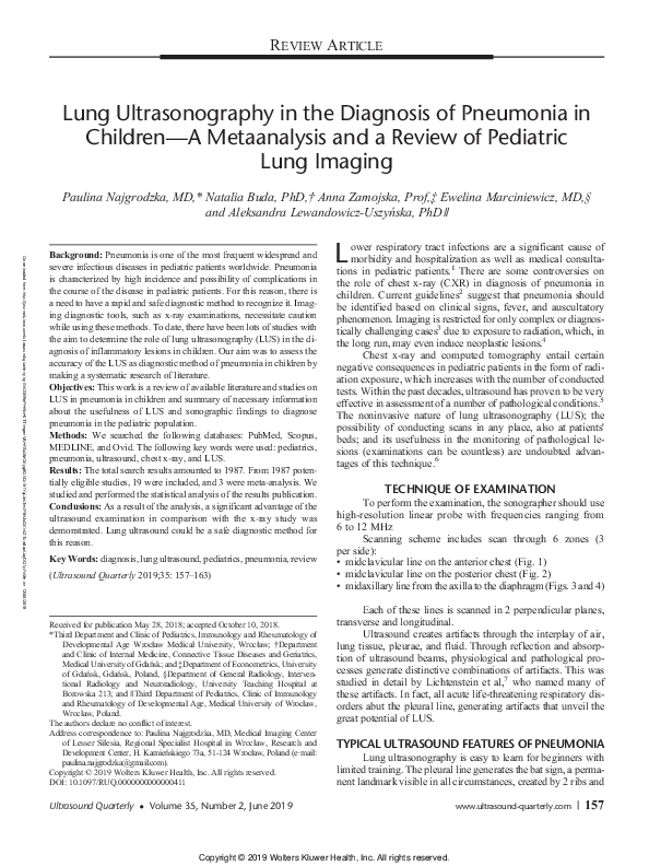 (PDF) Lung Ultrasonography in the Diagnosis of Pneumonia in Children—A ...