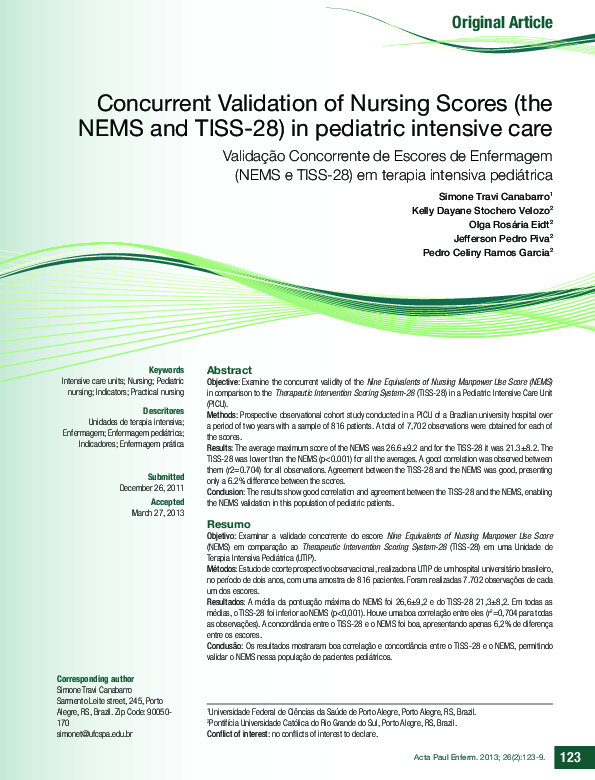 (PDF) Concurrent Validation of Nursing Scores (NEMS and TISS-28) in ...