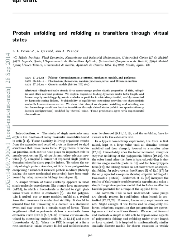 (PDF) Protein unfolding and refolding as transitions through virtual states