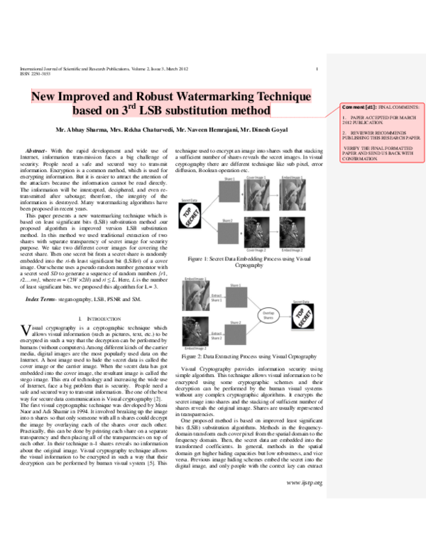(PDF) New Improved and Robust Watermarking Technique based on 3rd LSB ...