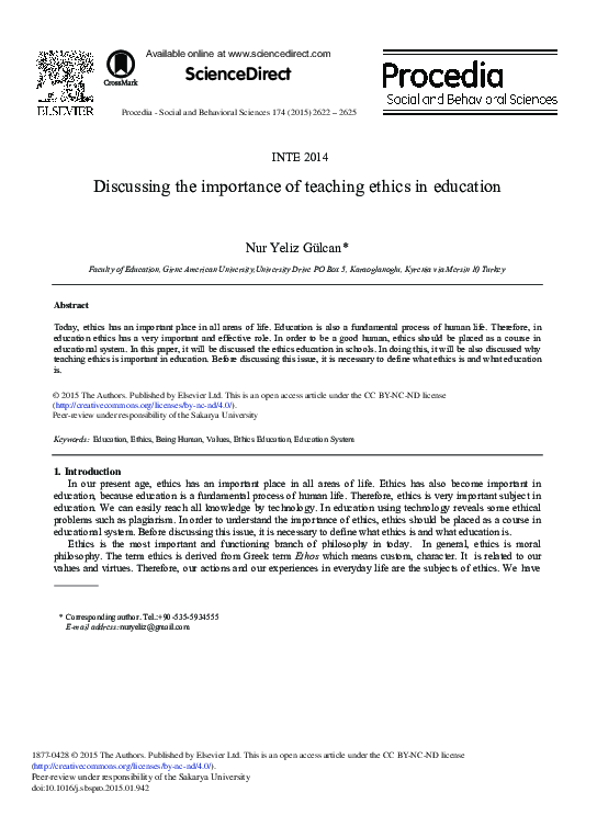 (PDF) Discussing the Importance of Teaching Ethics in Education