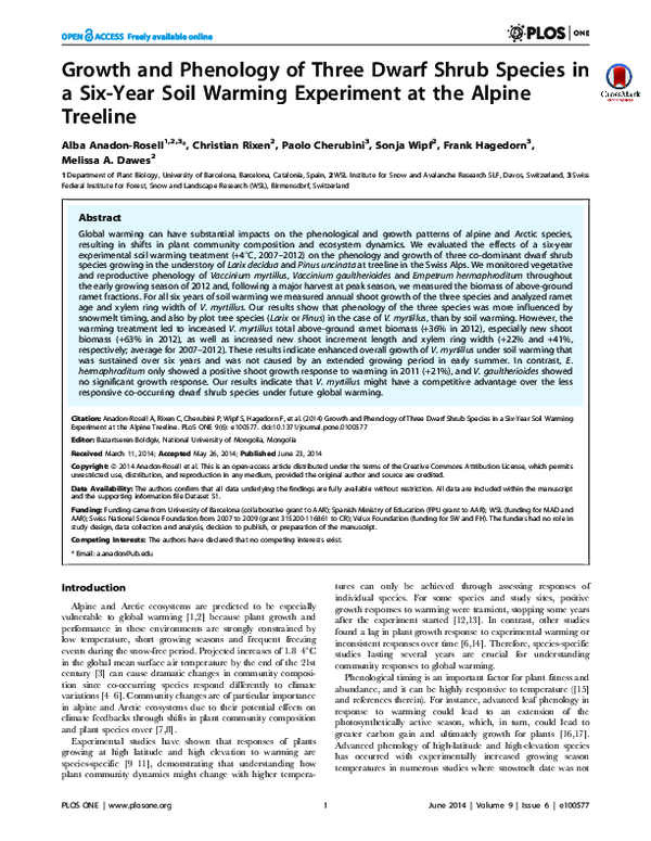 (PDF) Growth and phenology of three dwarf shrub species in a six-year ...