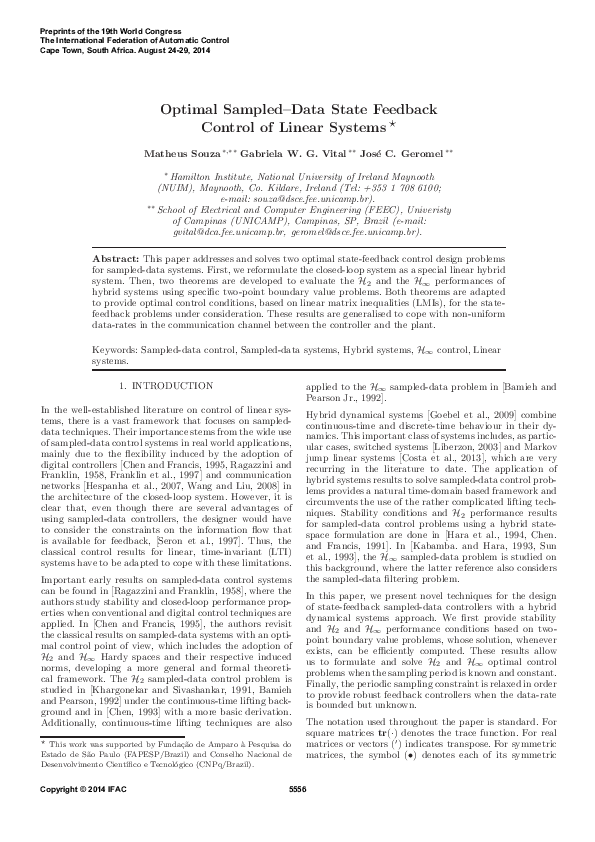 (PDF) Optimal Sampled-Data State Feedback Control of Linear Systems
