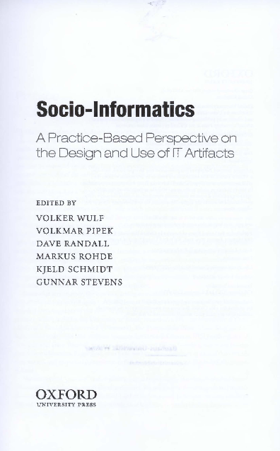 (PDF) Socio-Informatics: A Practice-Based Perspective on the Design and ...