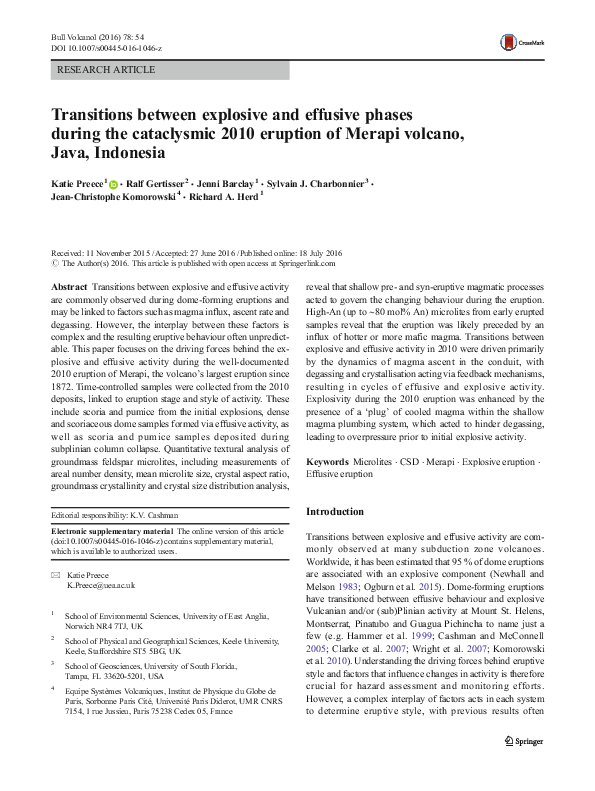 (PDF) Transitions between explosive and effusive phases during the ...