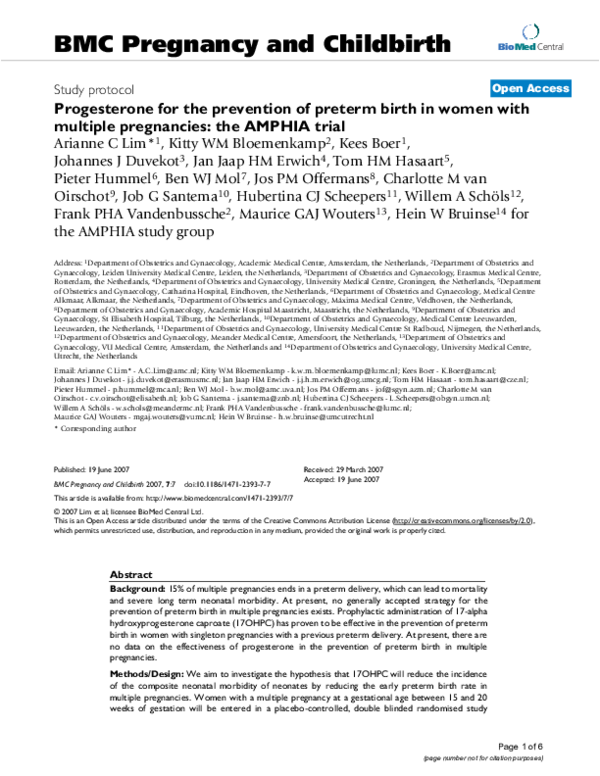 (PDF) Progesterone for the prevention of preterm birth in women with ...