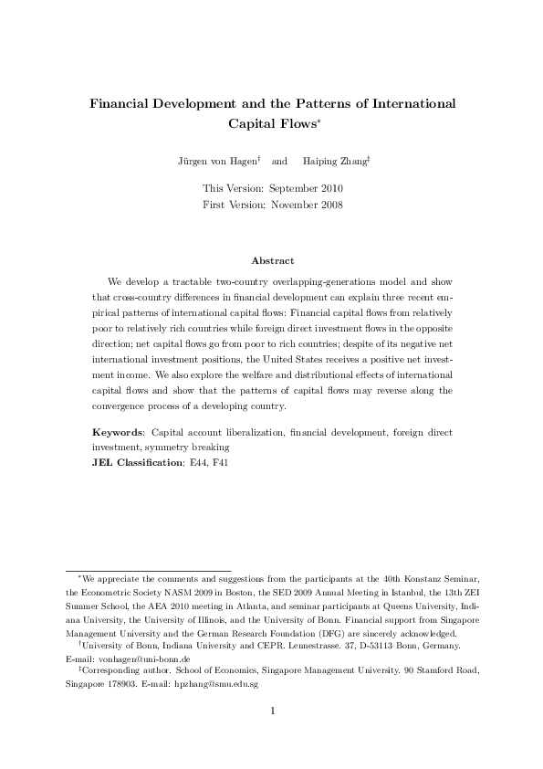 (PDF) Financial Development and the Patterns of International Capital Flows