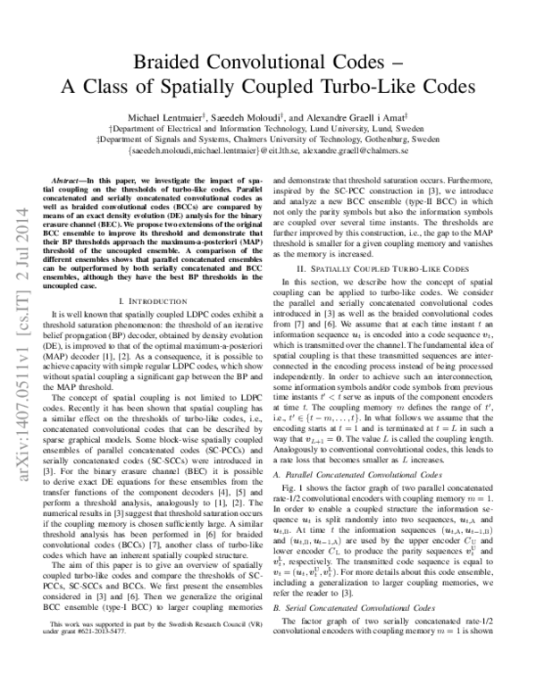 (PDF) Braided Convolutional Codes -- A Class of Spatially Coupled Turbo ...