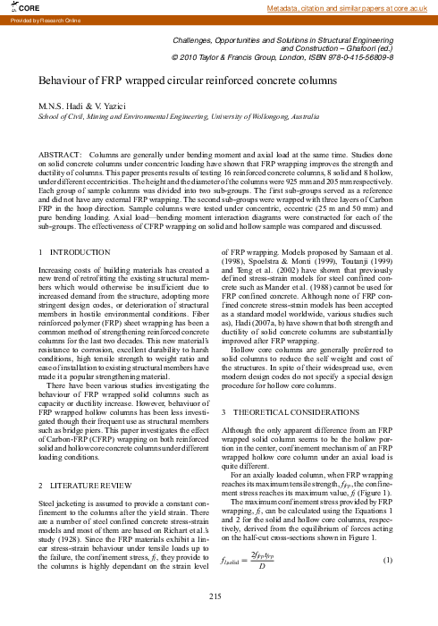 (PDF) Behaviour of FRP wrapped circular reinforced concrete columns