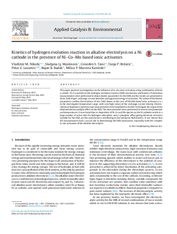 (PDF) Kinetics of hydrogen evolution reaction in alkaline electrolysis ...