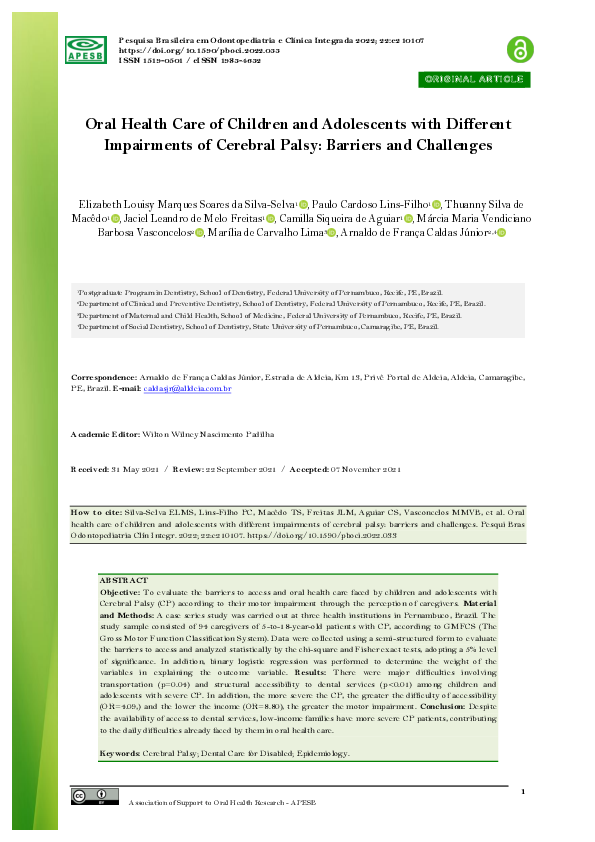 (PDF) Oral Health Care of Children and Adolescents with Different ...