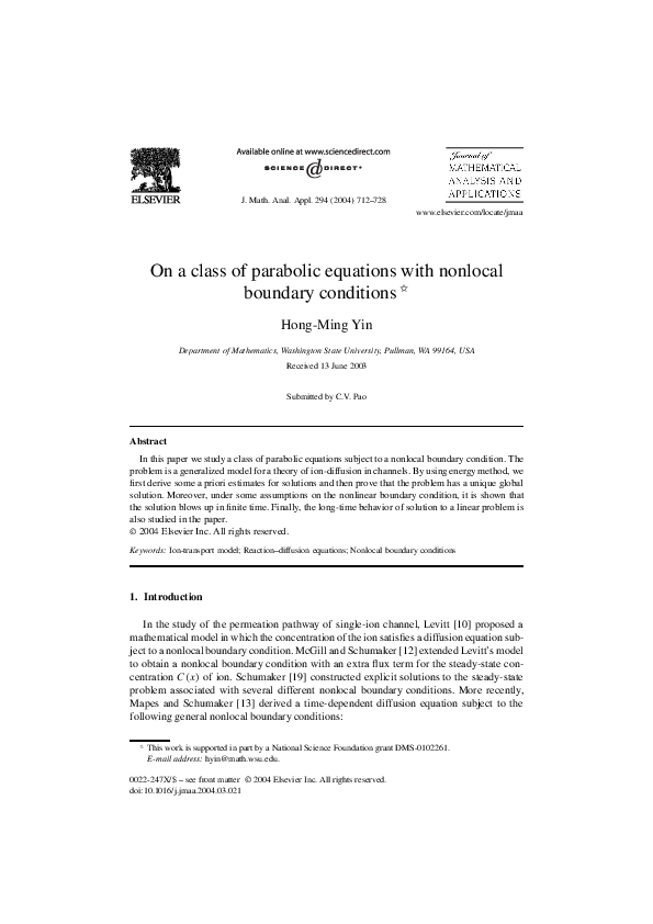 (PDF) On a class of parabolic equations with nonlocal boundary conditions