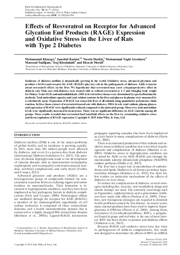 (PDF) Effects of Resveratrol on Receptor for Advanced Glycation End ...