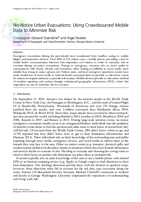 (PDF) No-Notice Urban Evacuations: Using Crowdsourced Mobile Data to ...