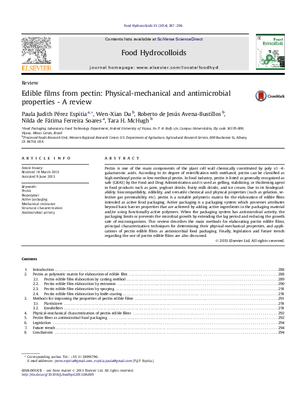 (PDF) Edible films from pectin: Physical-mechanical and antimicrobial ...