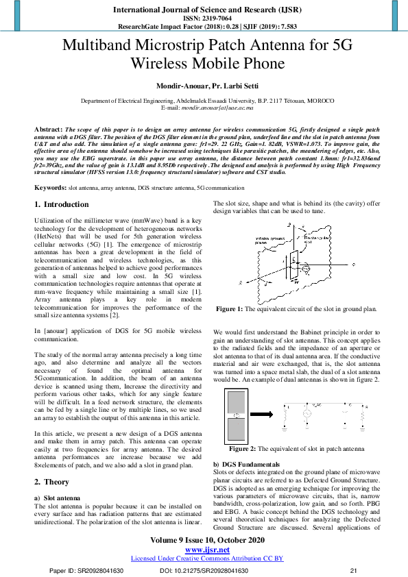 (PDF) Multiband Microstrip Patch Antenna for 5G Wireless Mobile Phone ...