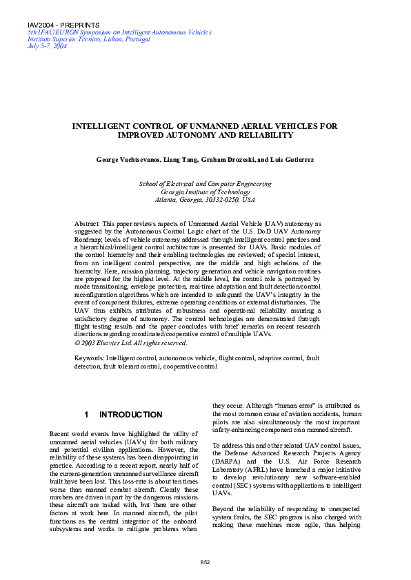 (PDF) Intelligent Control of Unmanned Aerial Vehicles for Improved