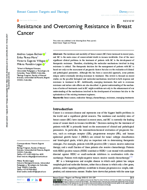 (PDF) Resistance and Overcoming Resistance in Breast Cancer