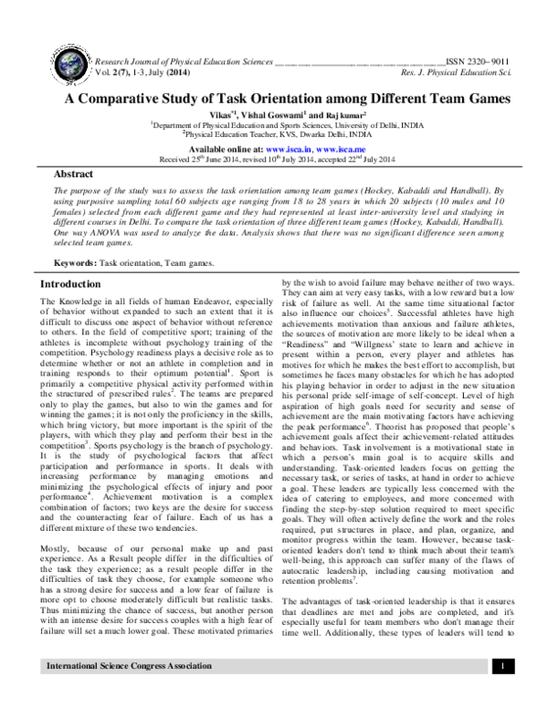 (PDF) A Comparative Study of Task Orientation among Different Team Games