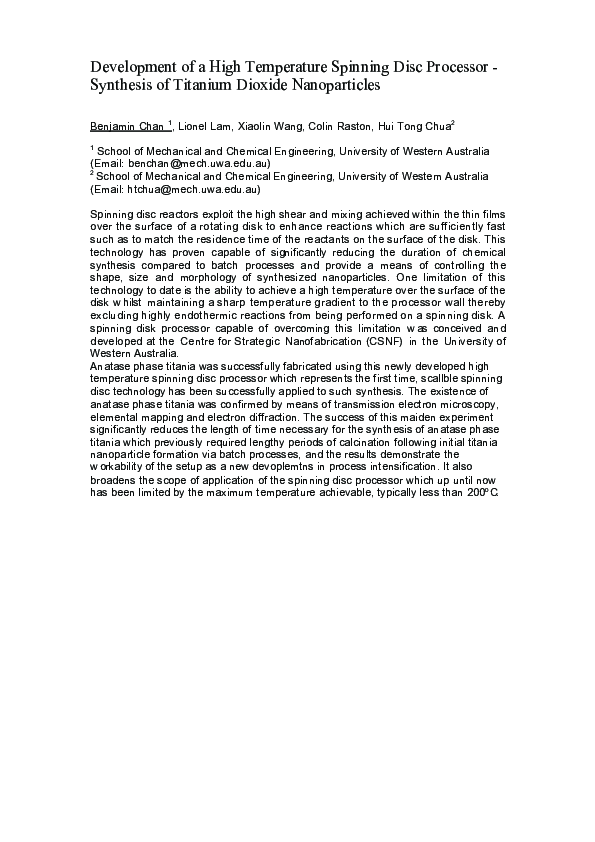 (PDF) Development of a high temperature spinning disc reactor synthesis ...