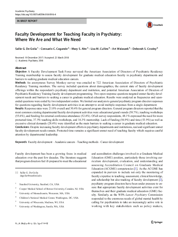 (PDF) Faculty Development for Teaching Faculty in Psychiatry: Where We ...