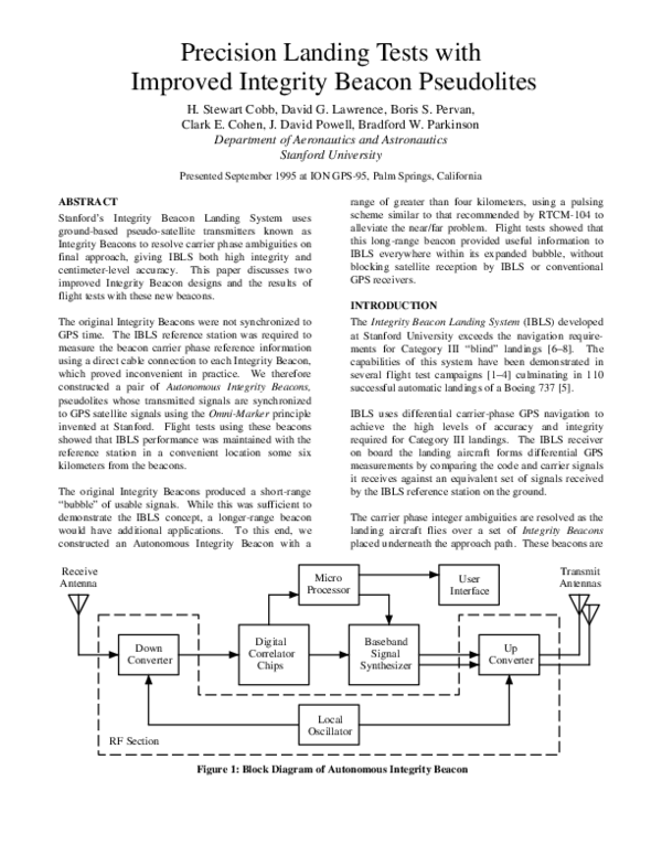 (PDF) Precision Landing Tests with Improved Integrity Beacon Pseudolites