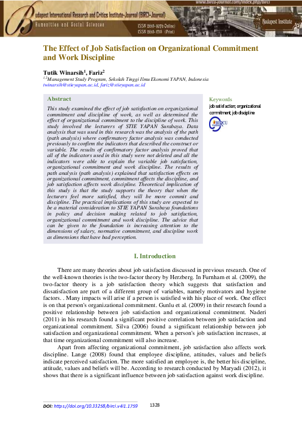 (PDF) The Effect of Job Satisfaction on Organizational Commitment and ...