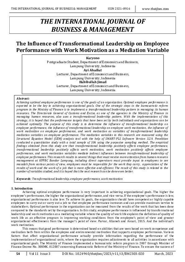 (PDF) The Influence of Transformational Leadership on Employee ...
