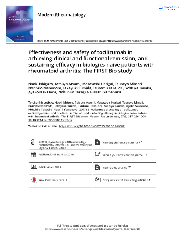 (PDF) Effectiveness and safety of tocilizumab in achieving clinical and ...