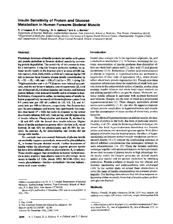 (PDF) Insulin sensitivity of protein and glucose metabolism in human ...