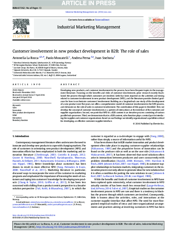 (PDF) Customer involvement in new product development
