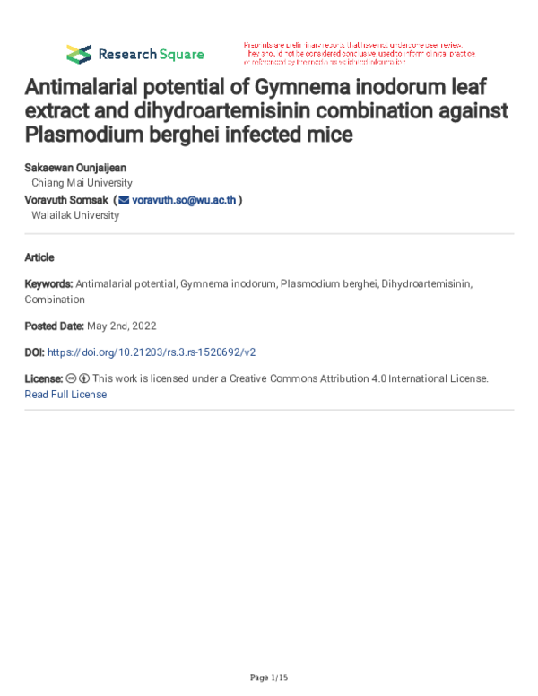 (PDF) In vivo antimalarial activity of Cyperus rotundus and its ...
