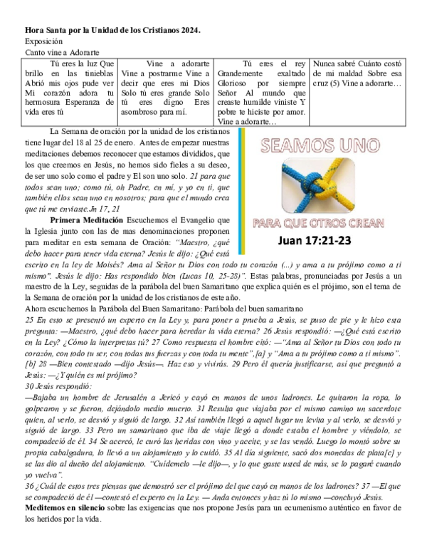 (DOC) Hora Santa por la Unidad de los Cristianos 2024. Exposición Canto ...