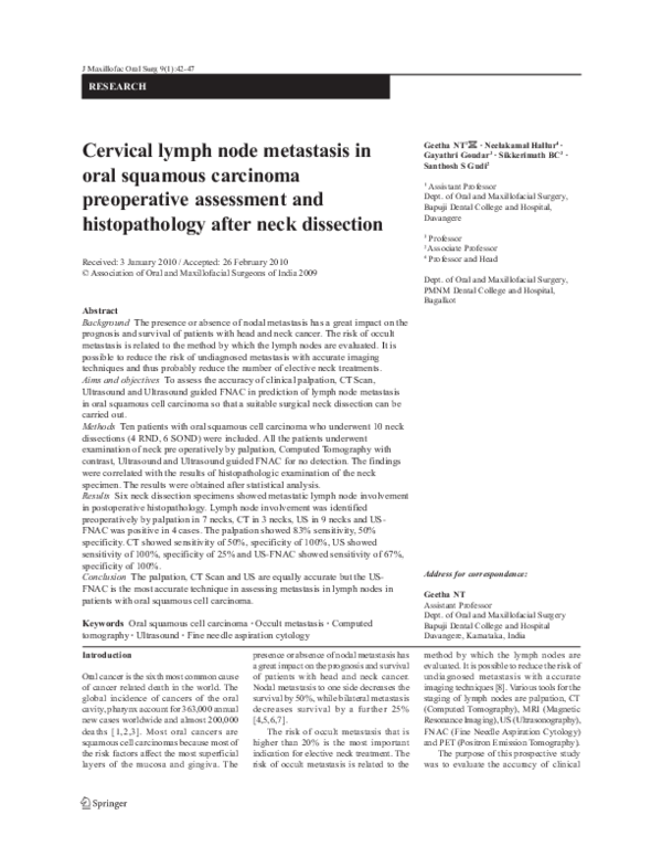(PDF) Cervical lymph node metastasis in oral squamous carcinoma ...