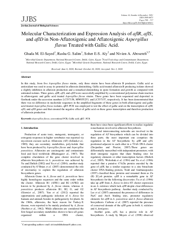 (PDF) Molecular Characterization and Expression Analysis of aflR, aflS ...