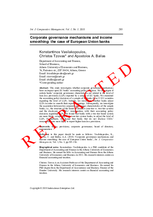 (PDF) Corporate governance mechanisms and income smoothing: the case of ...