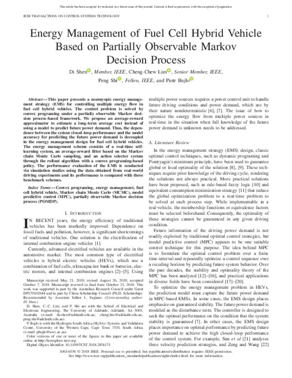 (PDF) Energy Management of Fuel Cell Hybrid Vehicle Based on Partially ...