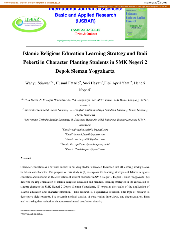 (PDF) Islamic Religious Education Learning Strategy and Budi Pekerti in ...