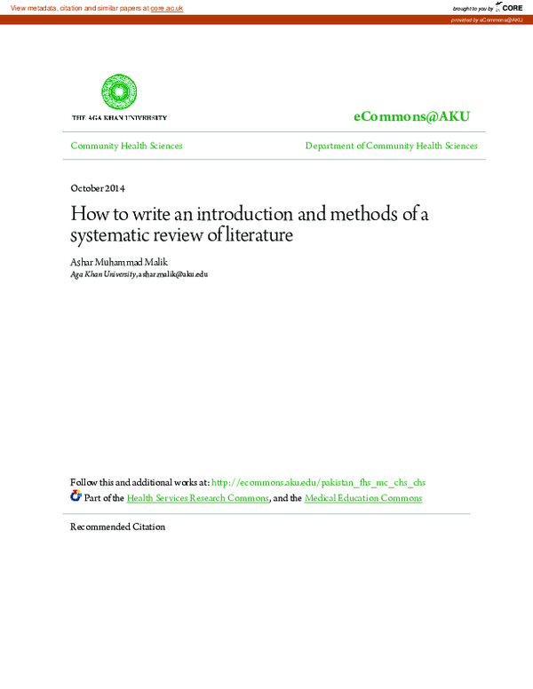 (PDF) How to write an introduction and methods of a systematic review ...