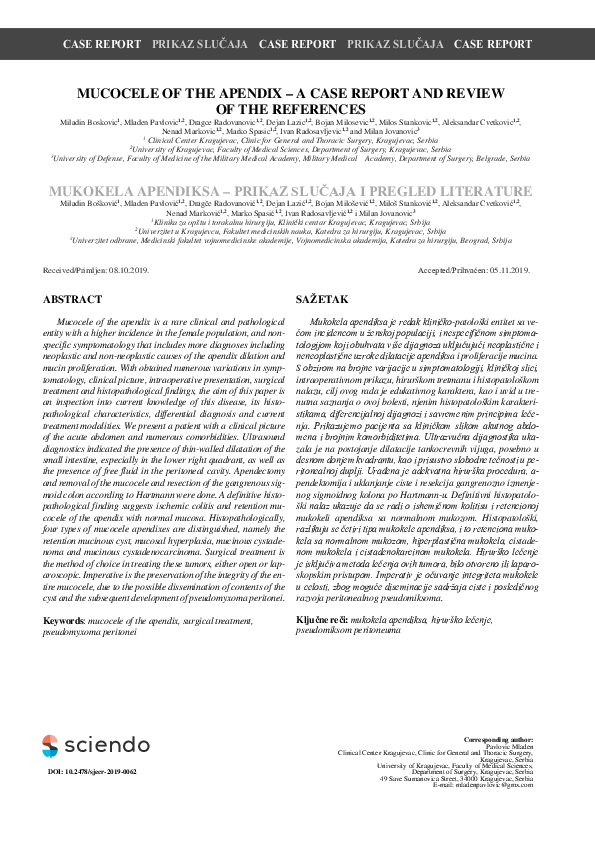 (PDF) Mucocele of the Apendix - A Case Report and Review of the References