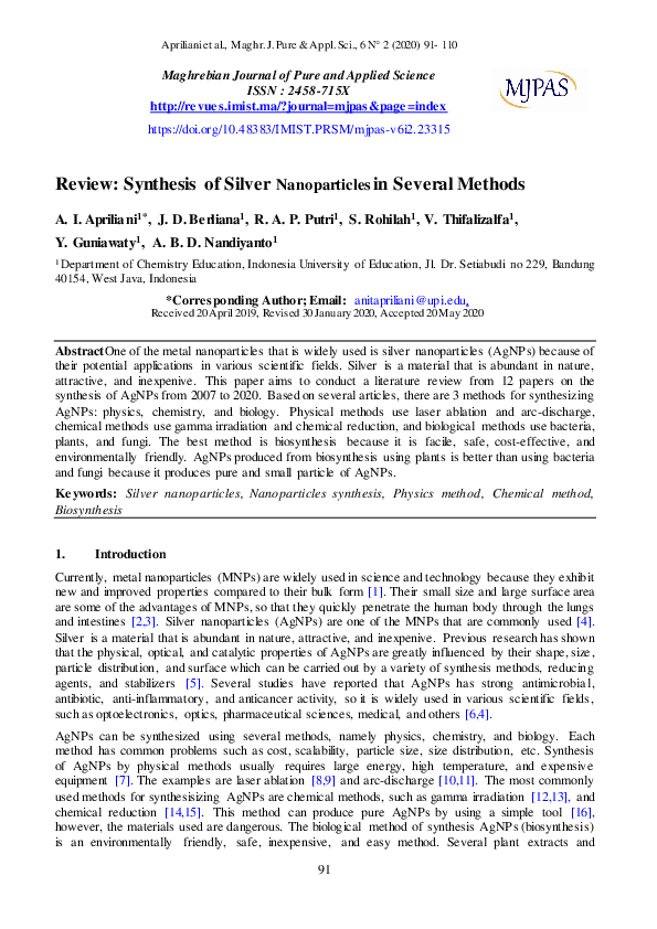 (PDF) Review: Synthesis of Silver Nanoparticles in Several Methods